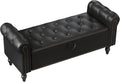 Furniliving 51” End of Bed Bench, Bedroom Bench with Button-Tufted, Large Upholstered Storage Ottoman Benches Entryway Bench with Storage Shoe Cabinet Bench, for Bedroom, Living Room, PU, Black