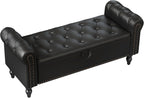 Furniliving 51” End of Bed Bench, Bedroom Bench with Button-Tufted, Large Upholstered Storage Ottoman Benches Entryway Bench with Storage Shoe Cabinet Bench, for Bedroom, Living Room, PU, Black