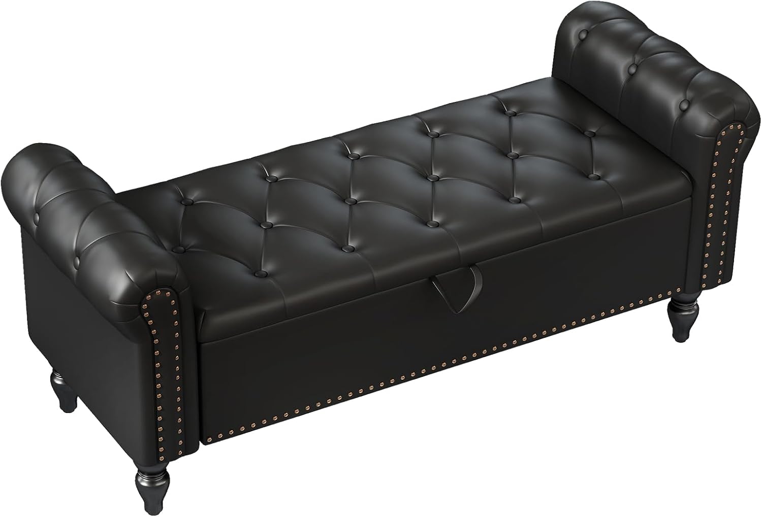 Furniliving 51” End of Bed Bench, Bedroom Bench with Button-Tufted, Large Upholstered Storage Ottoman Benches Entryway Bench with Storage Shoe Cabinet Bench, for Bedroom, Living Room, PU, Black