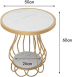 Mushroom-Shaped Marble Table, Double-Layer Shelf, Bedside Table, Telephone Table, Sofa Balcony Small Round Table, Large Table Top 50 Cm, Small Table Top 26 Cm(Size:50 * 60cm,Color:B)