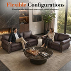 Couchus 88" W Living Room Furniture Sets, 3-Seater&Loveseat, Brown | Faux Leather Fabric Sofa and Couch Sets, Mid-Century Sofa Set with Nailhead Trim