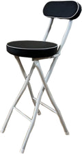 Portable Folding Stool, Non-Slip Feet, Kitchen Folding Stool with Backrest, Padded, Folding Round Stool for Adults Kitchen Garden Bathroom(Black+White,55cm/22in)