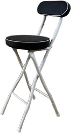 Portable Folding Stool, Non-Slip Feet, Kitchen Folding Stool with Backrest, Padded, Folding Round Stool for Adults Kitchen Garden Bathroom(Black+White,55cm/22in)