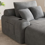 69” Floor Chaise Lounge Chair Indoor, Oversized Chaise Lounge Reading Chairs with 4 Side Pockets and 2 Cup Holders, Comfy Corduroy Sleeper Sofa Bed for Living Room Bedroom Apartment, Grey
