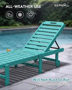SERWALL HDPE Outdoor Chaise Lounge Set of 2 with Cup Holder & Wheels, Aruba | Weather-resistant chaise lounge resists fading, with 5-level adjustable back, cup holder and wheels.