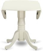 East West Furniture DLBO3-WHI-W 3 Piece Dining Room Table Set Contains a Round Kitchen Table with Dropleaf and 2 Dining Chairs, 42x42 Inch, Linen White