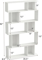 5-Tier Geometric Bookshelf w/Anti-tip Kit & 5 Closed-Back Cubbies