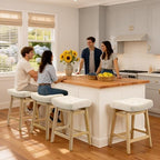 Counter Height Bar Stools Set of 3 for Kitchen Counter, Backless Farmhouse Island Short Barstools No Back with Padded Fabric Saddle Seat & Solid Wood Legs Modern 24 inch Counter Top Bar Chairs, Khaki