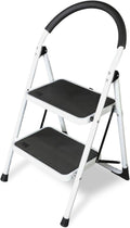 Big RED 2 Step Ladder: Ergonomic Folding Stool with Anti-Slip Pedal, Step Stool with Padded Handle for Kitchen, Household, Offices. 400 lb Capacity