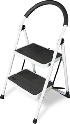 Big RED 2 Step Ladder: Ergonomic Folding Stool with Anti-Slip Pedal, Step Stool with Padded Handle for Kitchen, Household, Offices. 400 lb Capacity