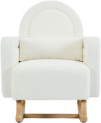 Accent Rocking Chair with Pillow, Ultimate Comfort for Your Home, Teddy Velvet, Cream White (Cream White + Teddy + Rubberwood-1)