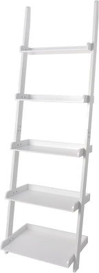 eHemco Modern 5 Tier Wall-Leaning Ladder Bookshelf Organizer, Storage Rack, 70 Inches, White