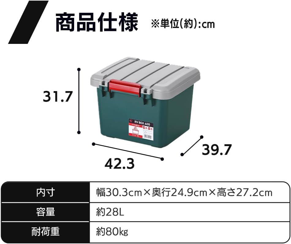Iris Ohyama RV400R Storage Box, 16.7 x 15.6 x 12.6 inches (423 x 397 x 317 cm), RVBOX Storage Case, Storage Box, Outdoor Storage, Container, Outdoor Use, Charcoal Gray