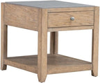 Pemberly Row 3-Piece Coffee Table Set, Rubberwood with Split Heart Cathedral White Oak Veneers, Nutmeg Finish, Includes Cocktail Table with Casters & 2 End Tables with Drawers, Tile Insert Tops for