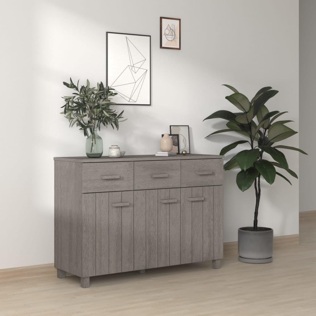 Light Grey Solid Pine Wood Sideboard with Shelves and Drawers, Traditional Style Storage Cabinet for Living Room Bedroom Dining Area, Durable Furniture
