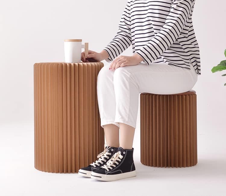 Brown Craft Paper Potable Stool - Folded Like A Book for Space Saving - Foot Stool Rest, Extra Seat for Living Room, Study, Bookstore, Cloth Store (13.75Inch)