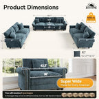 SUNSHINE VALLEY Modular Sectional Sofa and Loveseat Set Living Room 3-Piece | Mid-Century Modern 7-Seater Cloud Couch Set, Cyan, Rolled Arms & Nailhead Trim, Wider Deeper Seats, Chenille Furniture Set