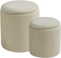 BLEXA Set of 2 Round Storage Ottoman, White Velvet Ottoman with Storage | Upholstered Padded Vanity Stool, Multifunctional Coffee Table & Foot Rest for Bedroom, Living room with Hidden Storage Space