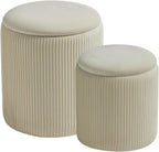 BLEXA Set of 2 Round Storage Ottoman, White Velvet Ottoman with Storage | Upholstered Padded Vanity Stool, Multifunctional Coffee Table & Foot Rest for Bedroom, Living room with Hidden Storage Space