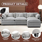 Ihanherry 111.4" L Shaped Modern Sofa Modular Sectional Cloud Couch with Ottoman, 4-Seat Chenille Deep Seat Sofa with Pillow for Living Room, Bedroom and Apartment, Grey