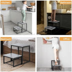 LIANTRAL 2 Step Stool for Adults, 2 in1 Foot Stool for High Bed, Kitchen,RV | Heavy Duty, Non-Slip, Steel Frame & Wooden Steps, 500lbs Load Capacity, Gray