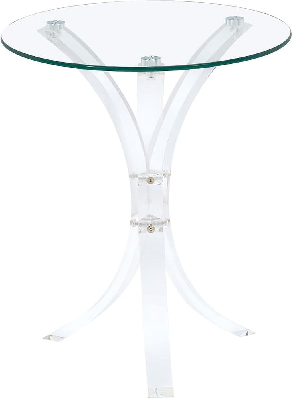CARTESIAN Modern Round Glass Side Table, Clear Acrylic Base, 18-Inch Tempered Top, Contemporary Accent Table for Living Room, 21.25 Inches High