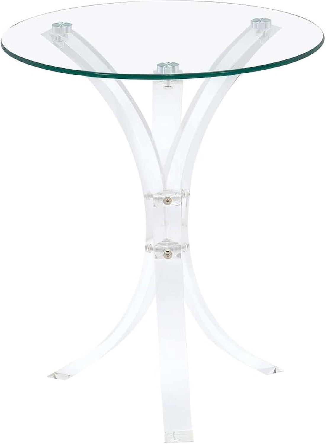 CARTESIAN Modern Round Glass Side Table, Clear Acrylic Base, 18-Inch Tempered Top, Contemporary Accent Table for Living Room, 21.25 Inches High