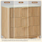 24" Tall 3 Drawers Fluted NightStand with Faux Marble Top,Natural Oak