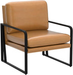 ALISH Accent Chairs, Upholstered Armchair Modern Living Room Chairs Linen Arm Chair Side Sofa Chairs Reading Chairs with Metal Legs for Bedroom, Living Room Brown