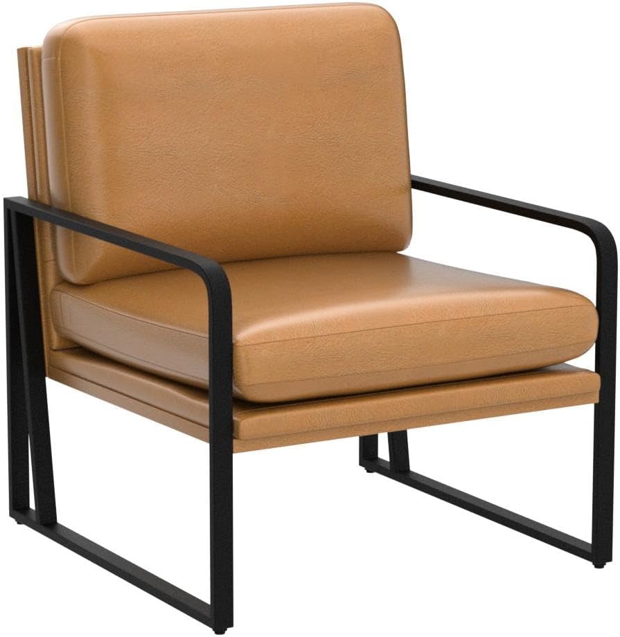 ALISH Accent Chairs, Upholstered Armchair Modern Living Room Chairs Linen Arm Chair Side Sofa Chairs Reading Chairs with Metal Legs for Bedroom, Living Room Brown