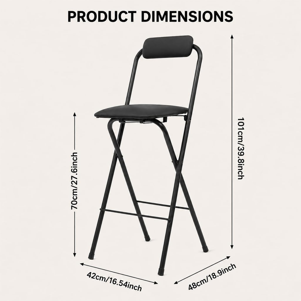 27.5'' Tall Folding Bar Stool, Cushioned Padded Folding Stool with Back, Portable Adult Folding Chair, 275 lbs Load Capacity, Counter Height Seat for Kitchen, Living Room, Garden, Camping, Black