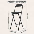27.5'' Tall Folding Bar Stool, Cushioned Padded Folding Stool with Back, Portable Adult Folding Chair, 275 lbs Load Capacity, Counter Height Seat for Kitchen, Living Room, Garden, Camping, Black