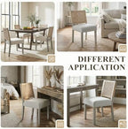 chairus upholstered Dining Chairs Set of 4, Boho Coastal Dining Room Chairs with Natural Woven Rope Back White Gray Washed Wood Leg Modern Farmhouse Wooden Kitchen Side Chairs, Ivory Linen Seat