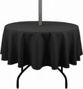 Outdoor Tablecloth Wrinkle-Free Stain Resistant Waterproof Polyester Fabric Table Cover with Zipper Umbrella Hole for Picnic/Party/Dinner/Patio Garden(60inch Round,Zippered,Black)