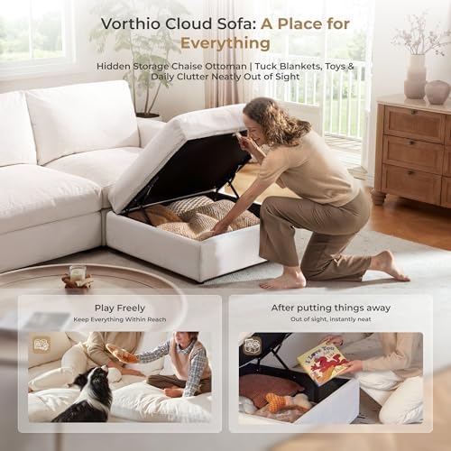 Cloud Couch Sectional 146.5'' Oversized Modular Deep Seat Sofa Bed Comfy White Cloud Couch with Washable Cover for Living Room 4 Seater with 4 Ottoman