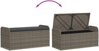 Grey PE Rattan Storage Bench with Hidden Compartment, Powder-Coated Steel Frame, Polyester Cushion for Patio Garden