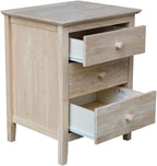 25"H Solid Wood Bedroom Nightstand with 3 Drawers, Parawood Construction, Paint or Stain in Any Color, Durable and Eco-Friendly, Unfinished