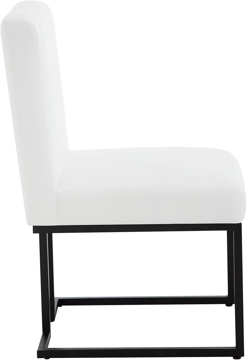 Upholstered Dining Chairs Set of 2, Modern Linen Fabric Kitchen & Dining Room Chairs with Metal Legs, Cuverd Back Comfy Side Chair for Dinner, Living Room, Reception, White