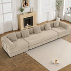 DAMAIFROM Convertible Sleeper Sofa Bed Floor Couch, Light Brown | 158" Corduroy Modular Compressed Futon Sofa Bed, Pull-Out Cloud Sectional Couch with Memory Foam Mattress for Living Room