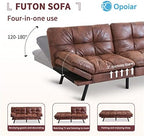 Opoiar Leather Futon Sofa Bed,Convertible Memory Foam Couch Bed,Futon Sets Daybed with Mattress Included,Folding Modern Sleeper Sofa Love seat for RV Car Living Room&Bedroom Small Space,Brown