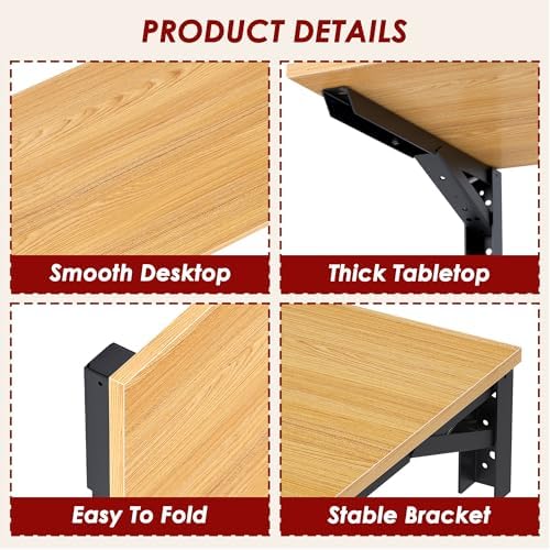 Need 47x20 Inch Wall Mounted Folding Table for Office Laundry Teak | Black Frame Fold Down Wall Mount Desk Folding Wall Table for Small Apartment, Garage&Ironing Station