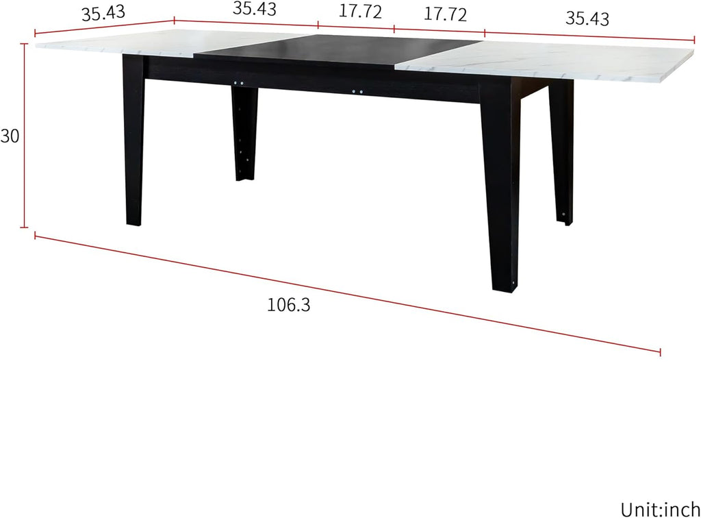 KEIKI 70.87”-106.3”L Extendable Dining Room Table for 6-10 People, Wood Modern Rustic Rectangle Expandable Kitchen Living Meeting Room Gatherings Furniture, 3 Tabletop Length Options, Marble White