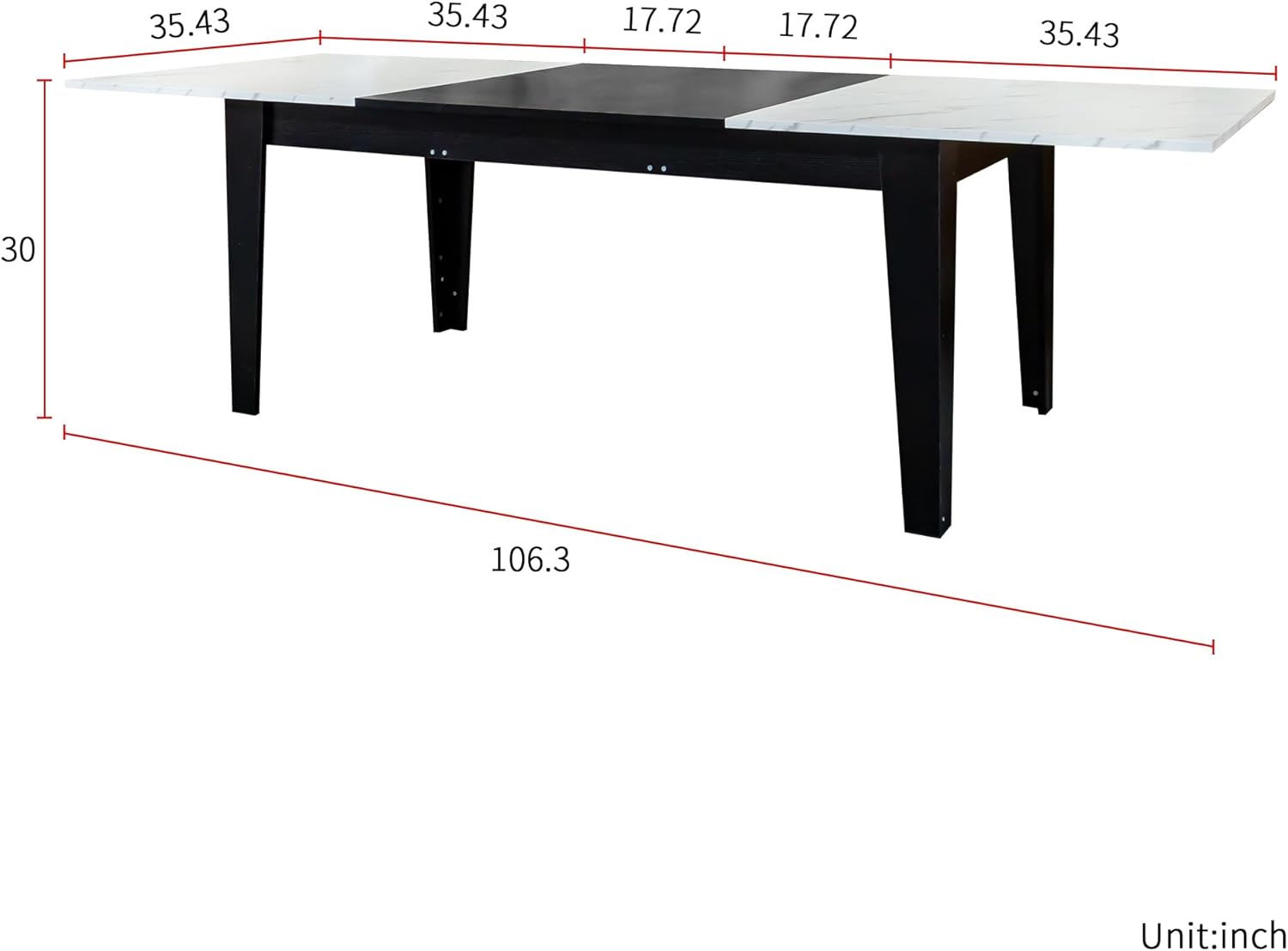KEIKI 70.87”-106.3”L Extendable Dining Room Table for 6-10 People, Wood Modern Rustic Rectangle Expandable Kitchen Living Meeting Room Gatherings Furniture, 3 Tabletop Length Options, Marble White