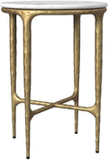 MAKLAINE Round Contemporary Marble Top Side Table in White and Gold