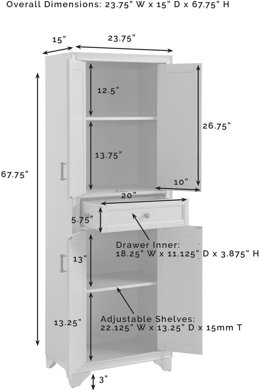 Maykoosh Kitchen Pantry Cabinet - Large Storage, Adjustable Shelves, Distressed Gray Finish