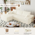 108" Modular Sectional Cloud Cream Couch for Living Room Deep Seat L Shapes Couch with Oversized Chaise Lounge, Comfy Memory Foam Flannel Fabric Sofa for Bedroom Apartment