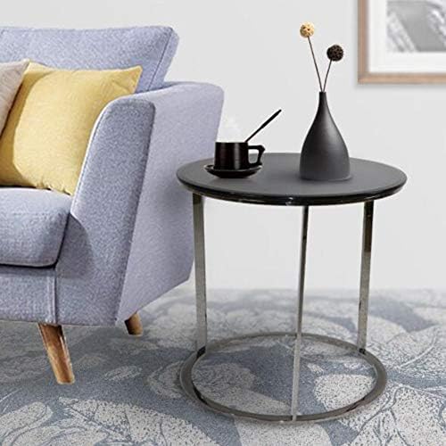Telephone Table, Black Glass End Table Stainless Steel Frame Living Room Sofa Side Table Telephone Desk Computer Desk(Color:Black,Size:23.6223.6226.77in)