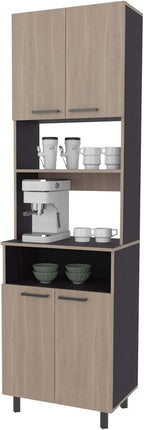 White Oak and Wengue Kitchen Pantry with Open Storage and 4 Doors | Combines white oak and wengue finishes with four doors and open storage