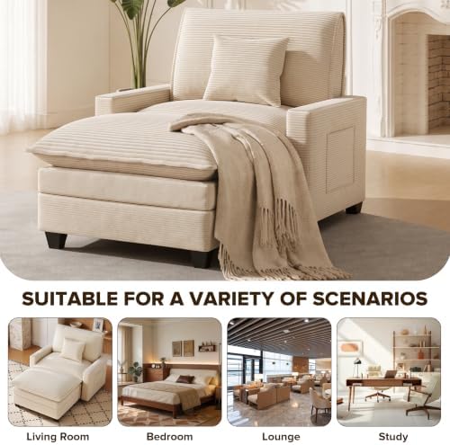Oversized Accent Chair with Ottoman, 41" Comfy Cloud Single Seat Sofa | Comfy Corduroy Armchair with Throw Pillow & Side Pockets, Modern Reading Chair for Living Room, Bedroom, Apartment