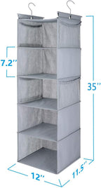 MAX Houser 5 Shelf Hanging Closet Organizer,Space Saver, Closet Hanging Shelves with (4) Side Pockets,Foldable,Light Grey